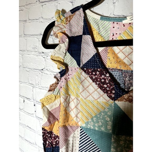 A N A LADIES QUILT PRINT RUFFLE CAP SLEEVE TOP SZ (L) GENTLY WORN AND EUC - Picture 3 of 5